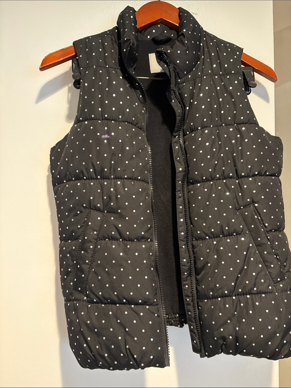 Old Navy Black Polka Dot Puffer Vest